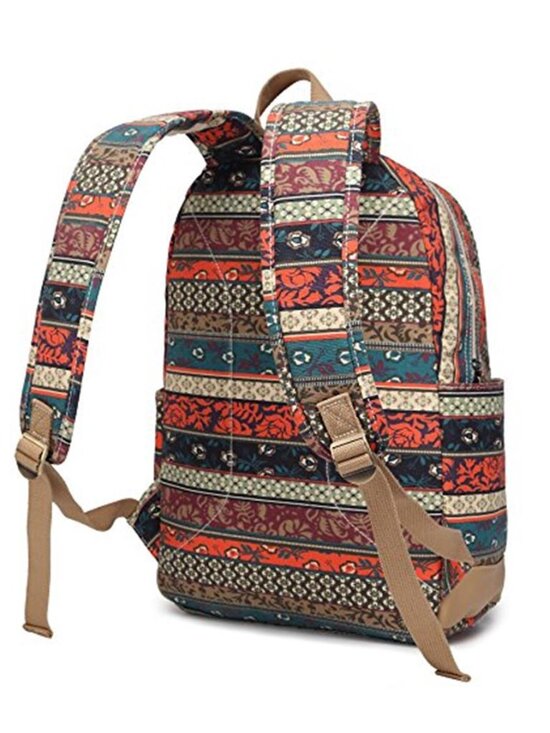 Bohemian Laptop Backpack 15.6 Inch USB Charging Port Travel Canvas Striped Bag main image 5